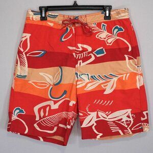 TOMMY BAHAMA Mens Orange Red Drawstring Swim Trunks Mesh Lined Swimsuit Sz Large